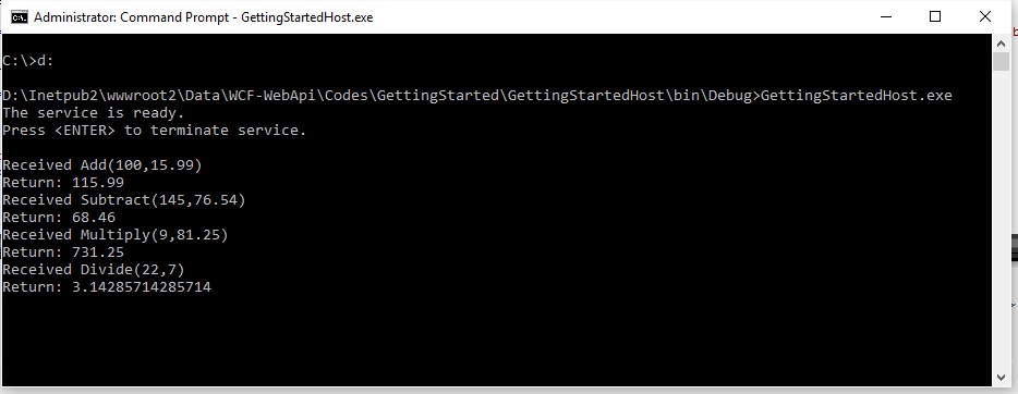 WCF Client Execution Output
