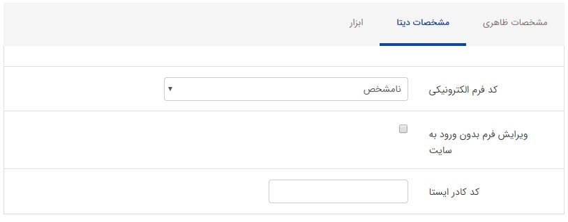 تب مشخصات دیتا در کادر نمایش فرم