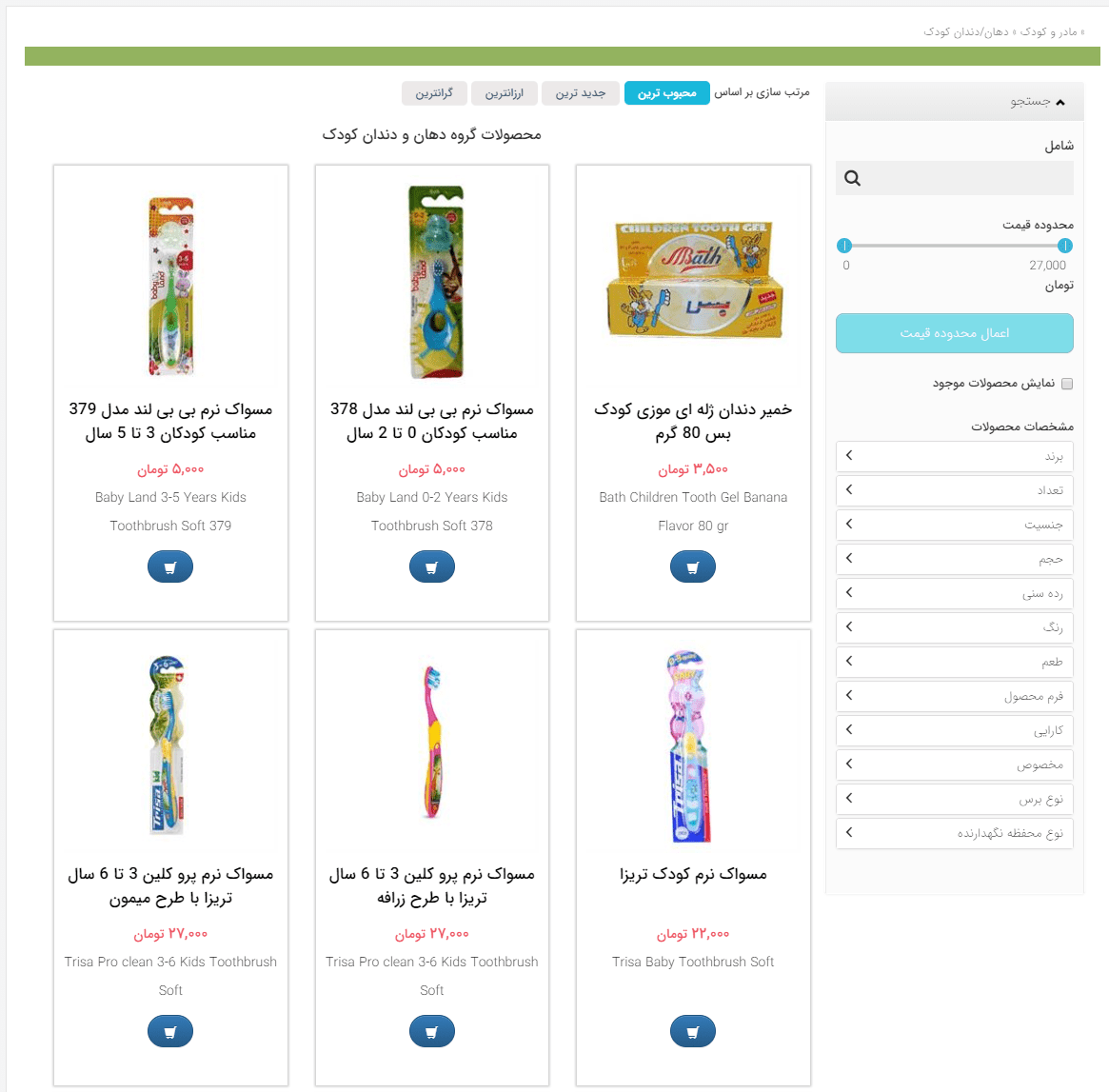 نحوه نمایش کادر فهرست محصولات در یک گروه