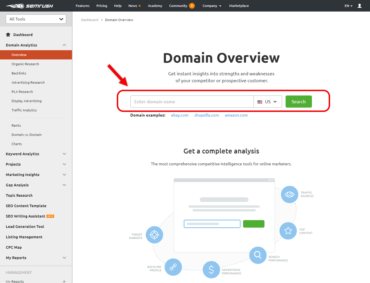 منو Domain Analytics