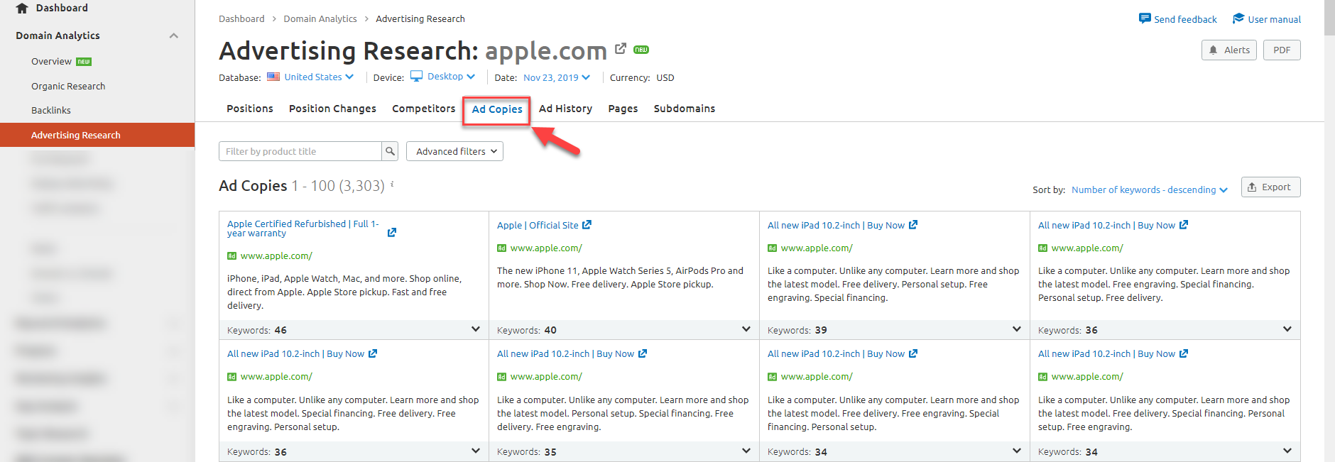 تاریخچه گزارش آگهی ها