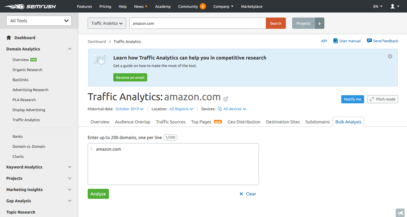 trafic analytics bulk semrush