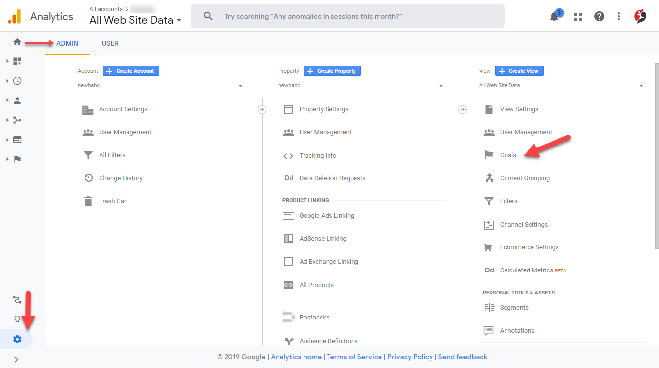 goal in google analytics admin