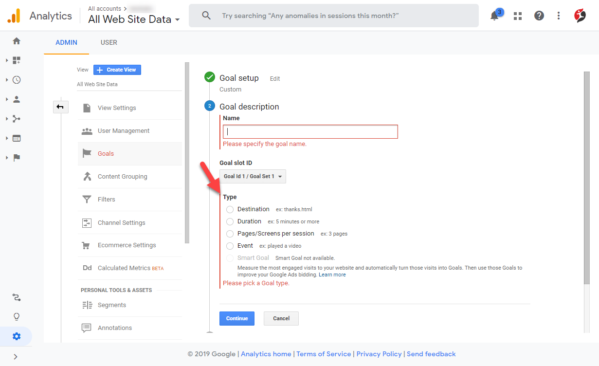 create goal in google analytics