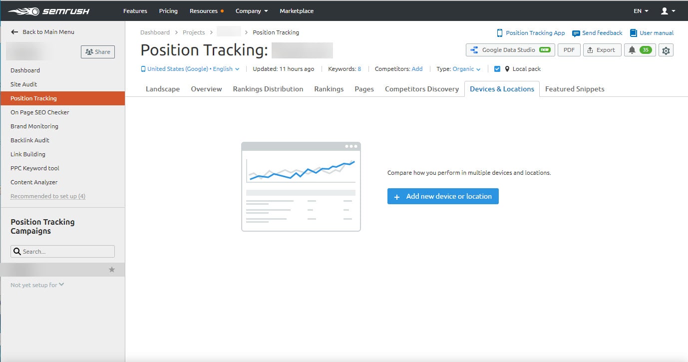 semrush position tracking device and location