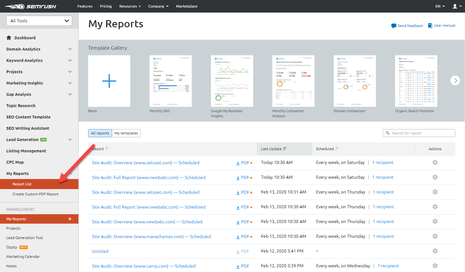 منوی My Reports در سمراش