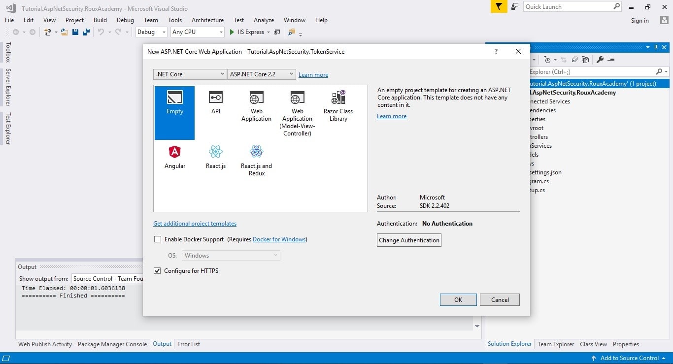 Get started with IdentityServer - Select Empty Option