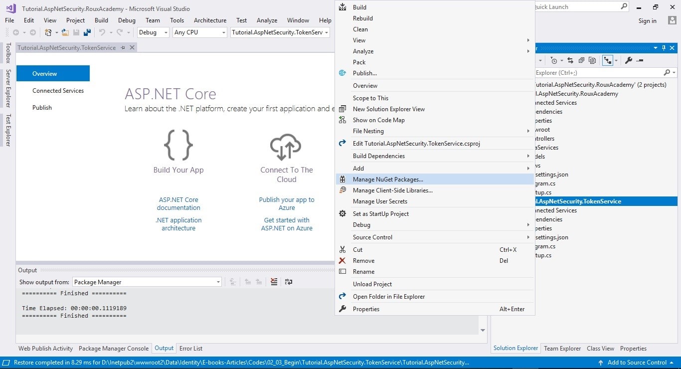 Get started with IdentityServer - Manage Nuget Packages