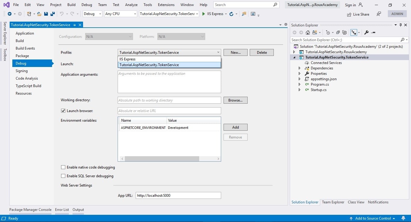 Get started with IdentityServer - Debug Profile Launch