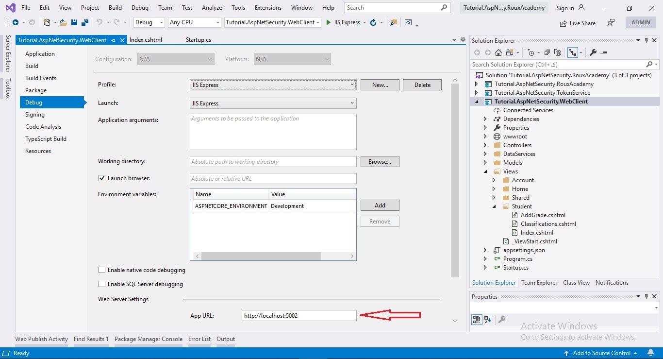 Set up token authentication in MVC application