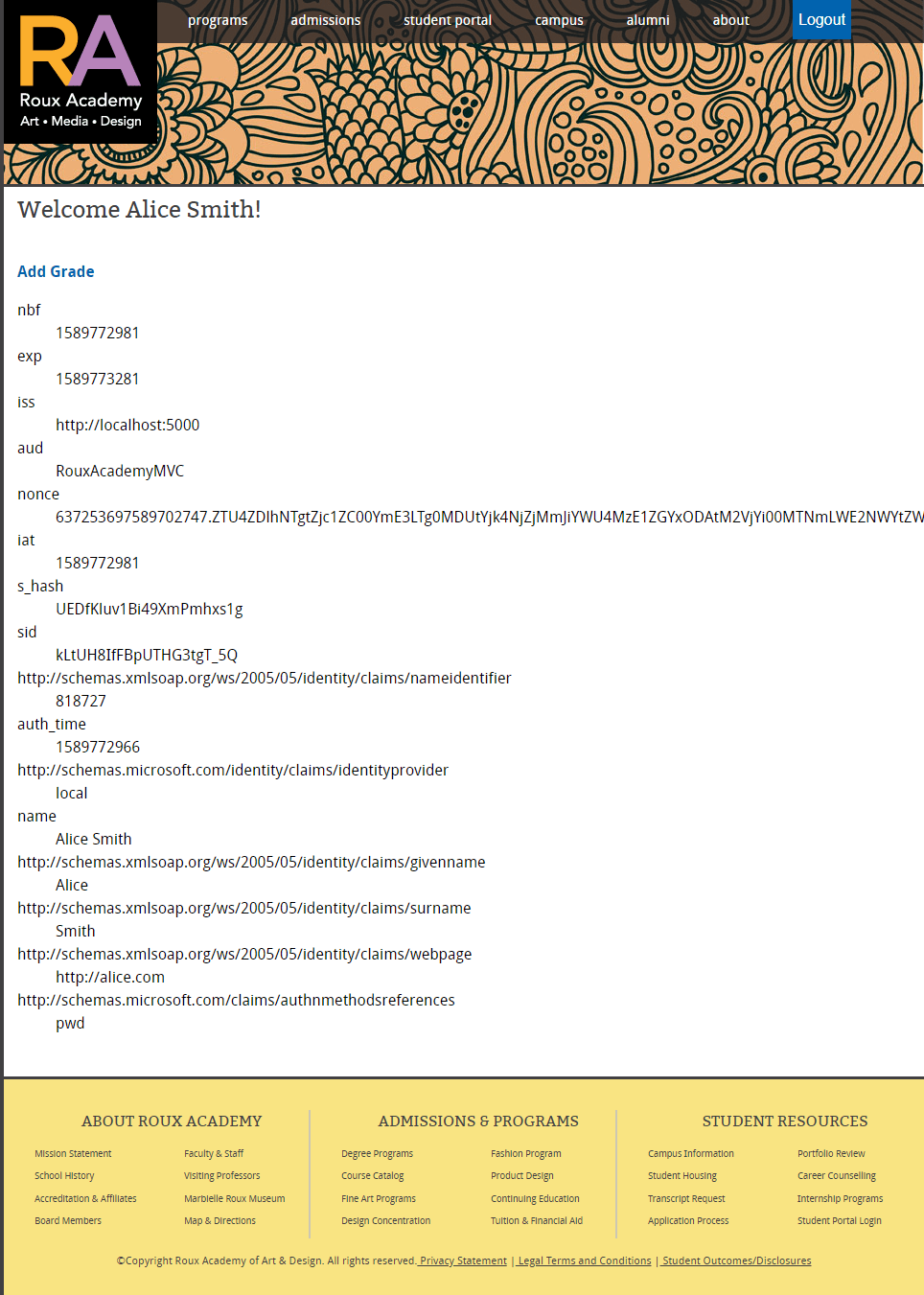 Log in and log out with IdentityServer - StudentClaims