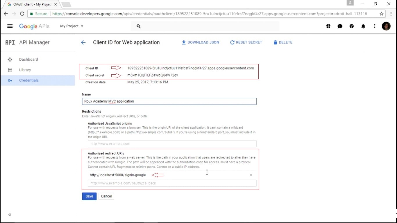 Integrate external authentication service providers - Client Id Client Secret