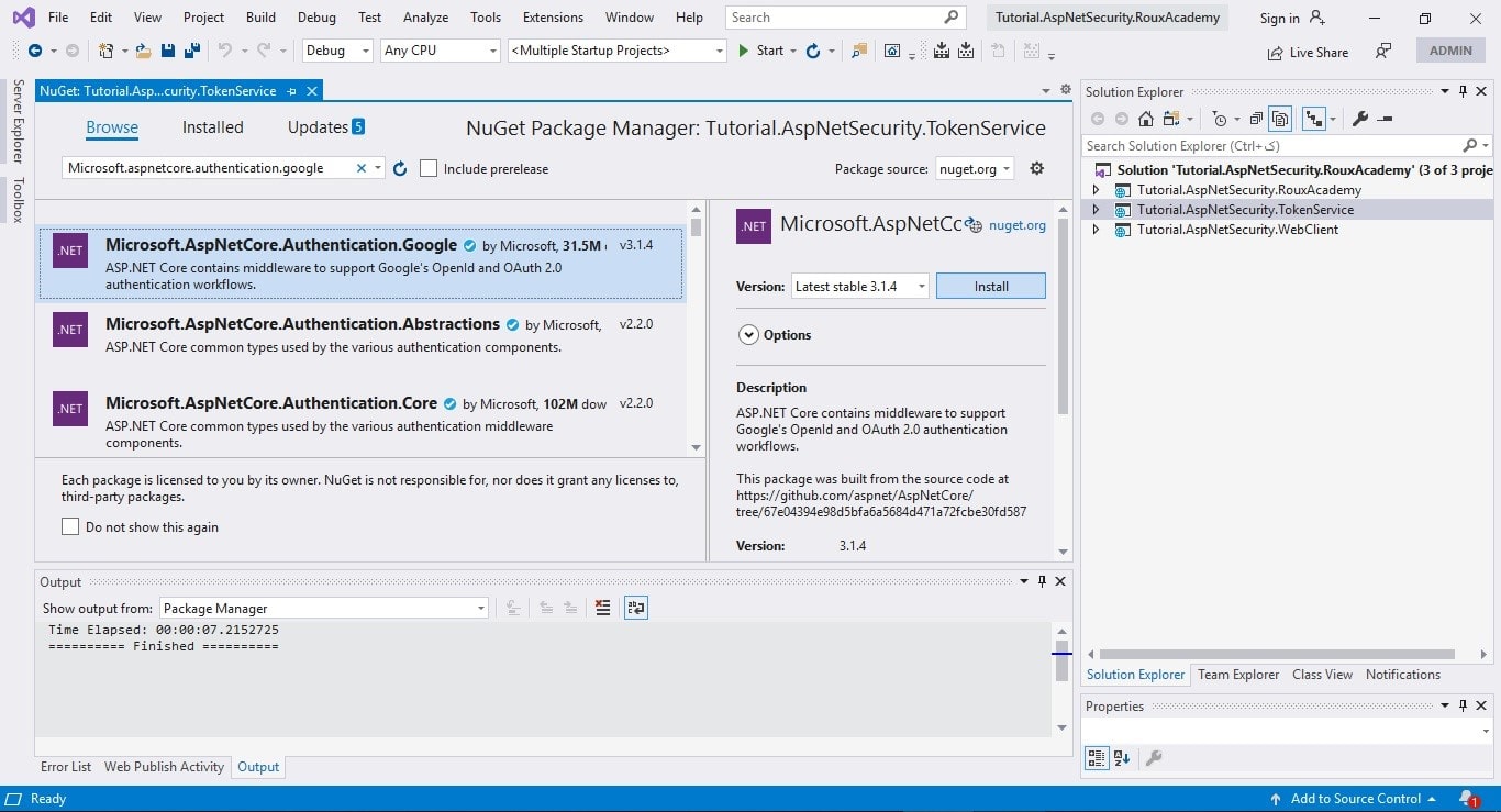 Integrate external authentication service providers - Add Google Authentication Package