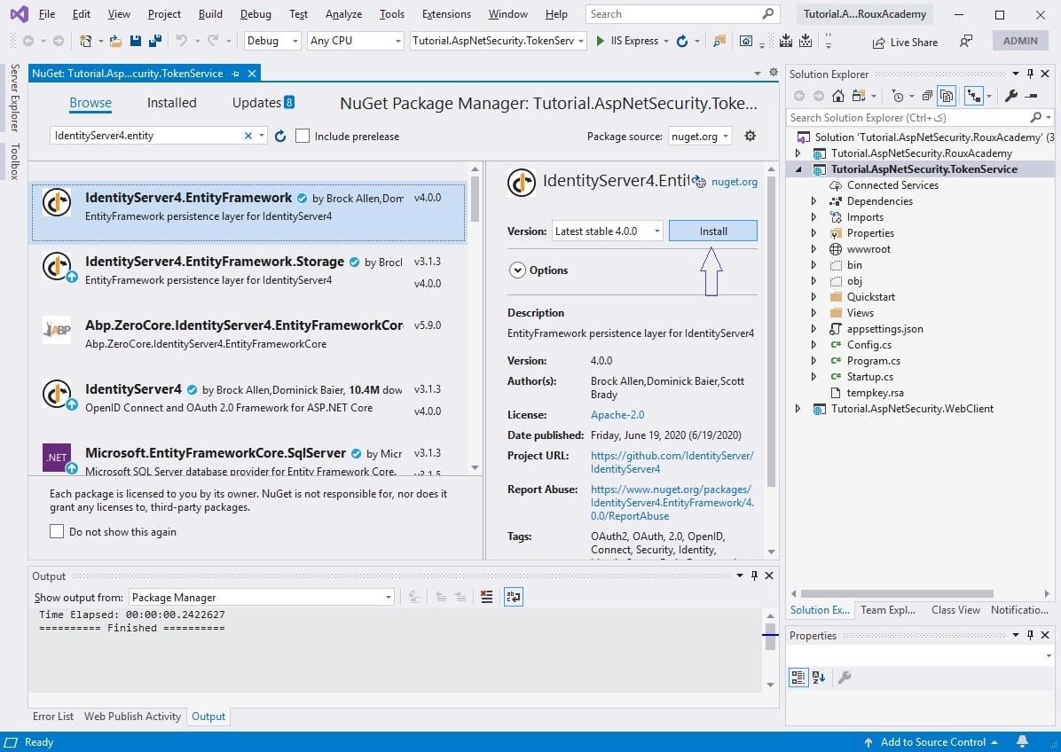Configure IdentityServer to use Entity Framework - Install Identity Server4 Enityframework