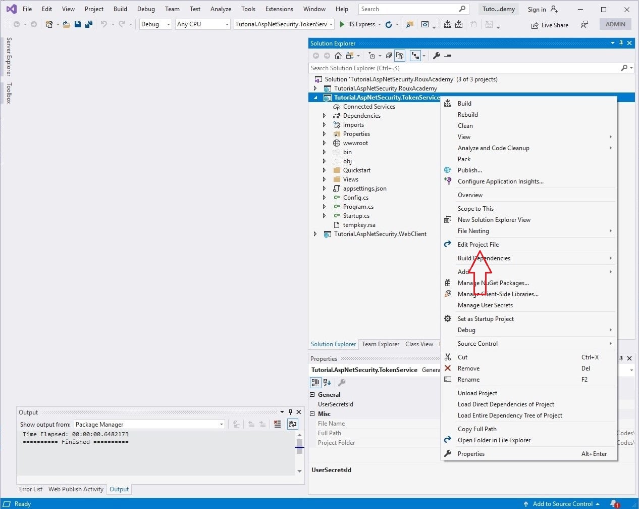 Configure IdentityServer to use Entity Framework - Edit Project File
