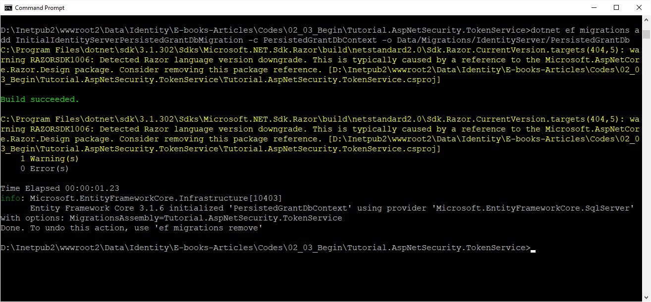 Initialize IdentityServer database - PersistedGrantDbContext